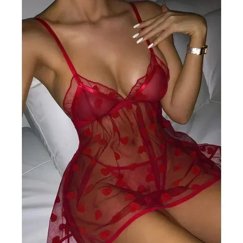 2024 Woman Sexy Women's Pajamas Underwear Sexy Women Love Mesh Slip Skirt Nightdress Home Dress Set Fall 2 Sets Autumn Dress