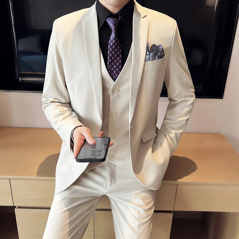 High quality fashion business (suit + vest + trousers) British style men's casual boutique handsome three-piece set