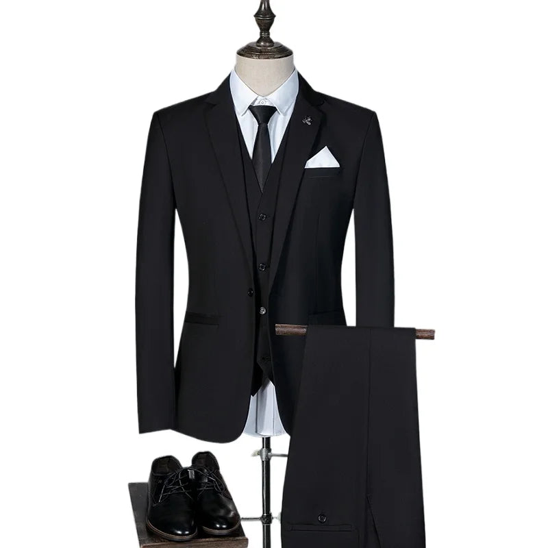 Suit (Blazer+Vest+Pants) Men Fashionable Business Formal Wear Trendy Professional Wedding Best Man Korean-style High Formal Suit
