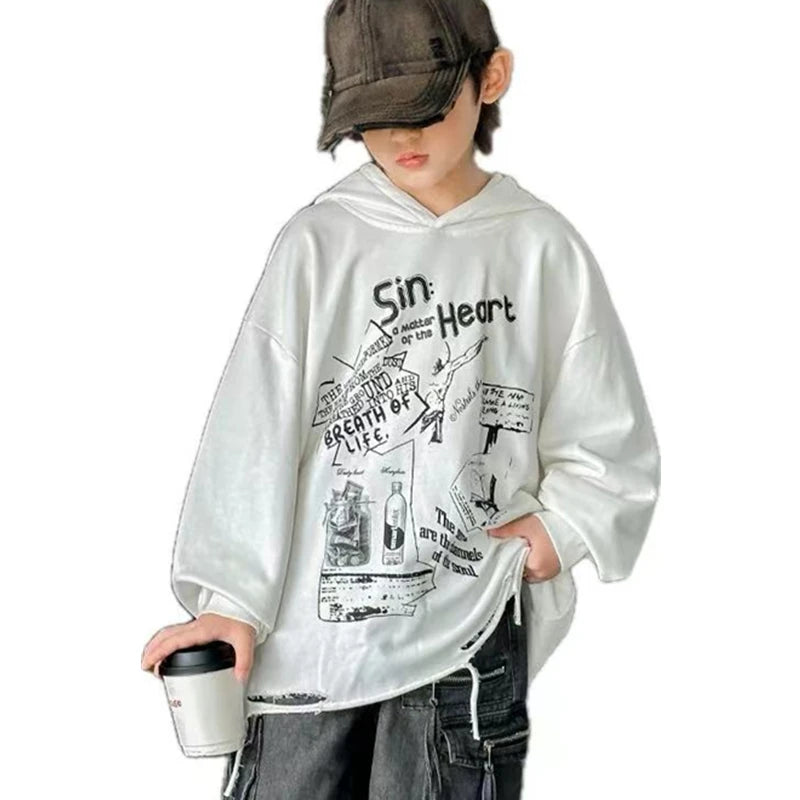 Hoodie Kids Boys 2024 Autumn Teenager Clothes Kids Casual Cotton Hooded Sweatshirt Tops Costume 5 6 7 8 9 10 11 12 13 14 Years