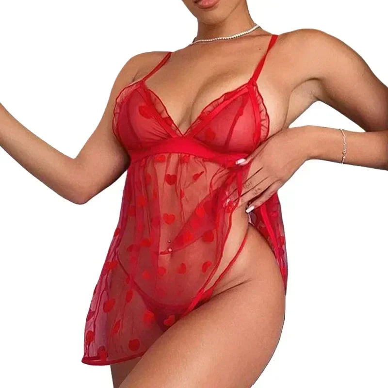 2024 Woman Sexy Women's Pajamas Underwear Sexy Women Love Mesh Slip Skirt Nightdress Home Dress Set Fall 2 Sets Autumn Dress