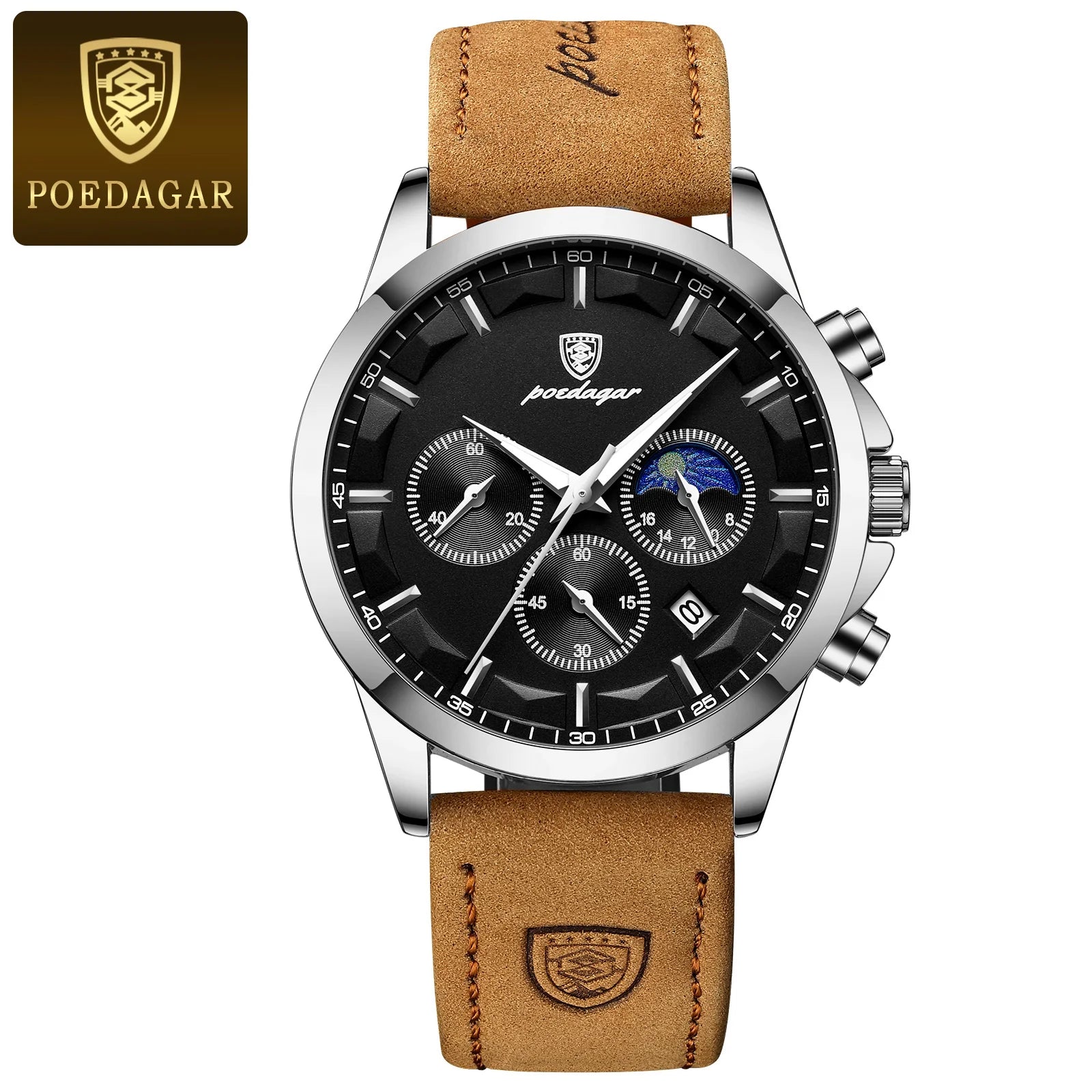 POEDAGAR Luxury Stylish Male Wristwatch Waterproof Chronograph Luminous Date Man Watch Leather Quartz Sports Men's Watches Reloj