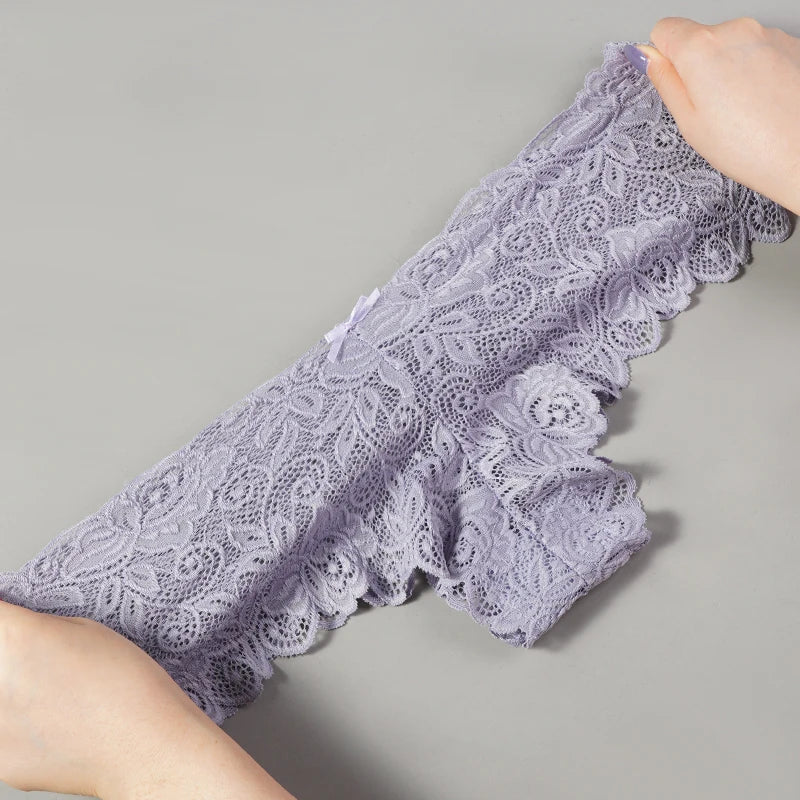 3pcs Sexy Lace Transparent Panties Women Briefs Low Waist Soft Lingerie Comfortable Female Underwear Girls Intimates Panties