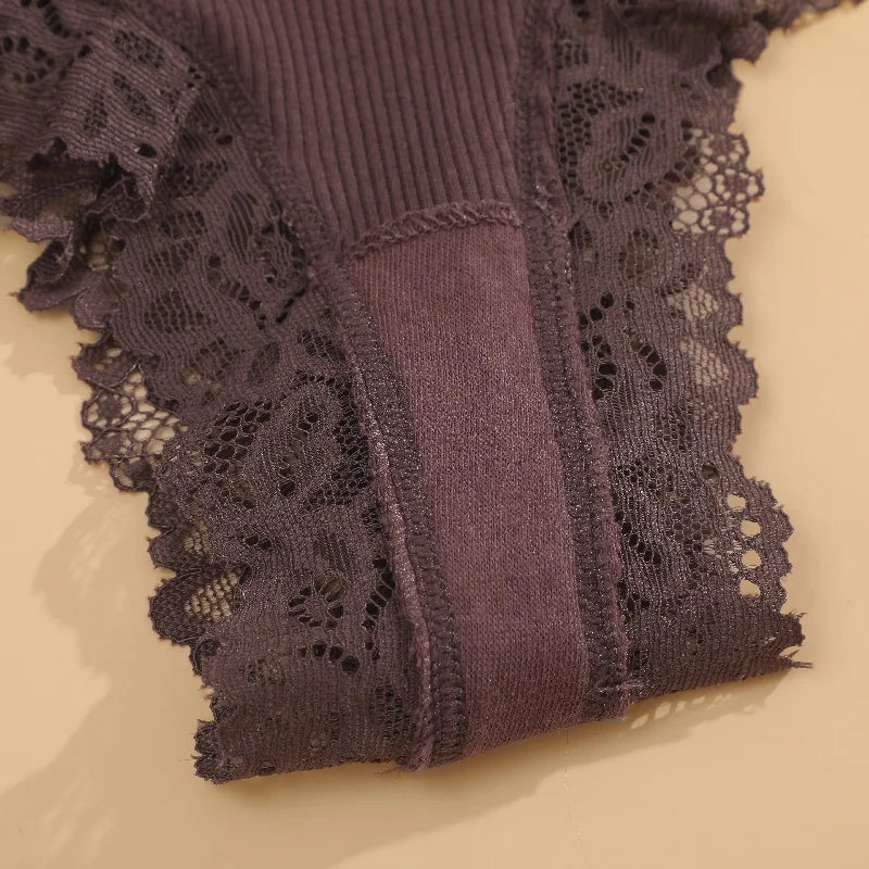 6PCS/Set Sexy Lace Cotton Panties Women Brazilian Panties Ladies Sexy Low Waist Elastic T-Back Bikini Solid Soft Lingerie S-XL