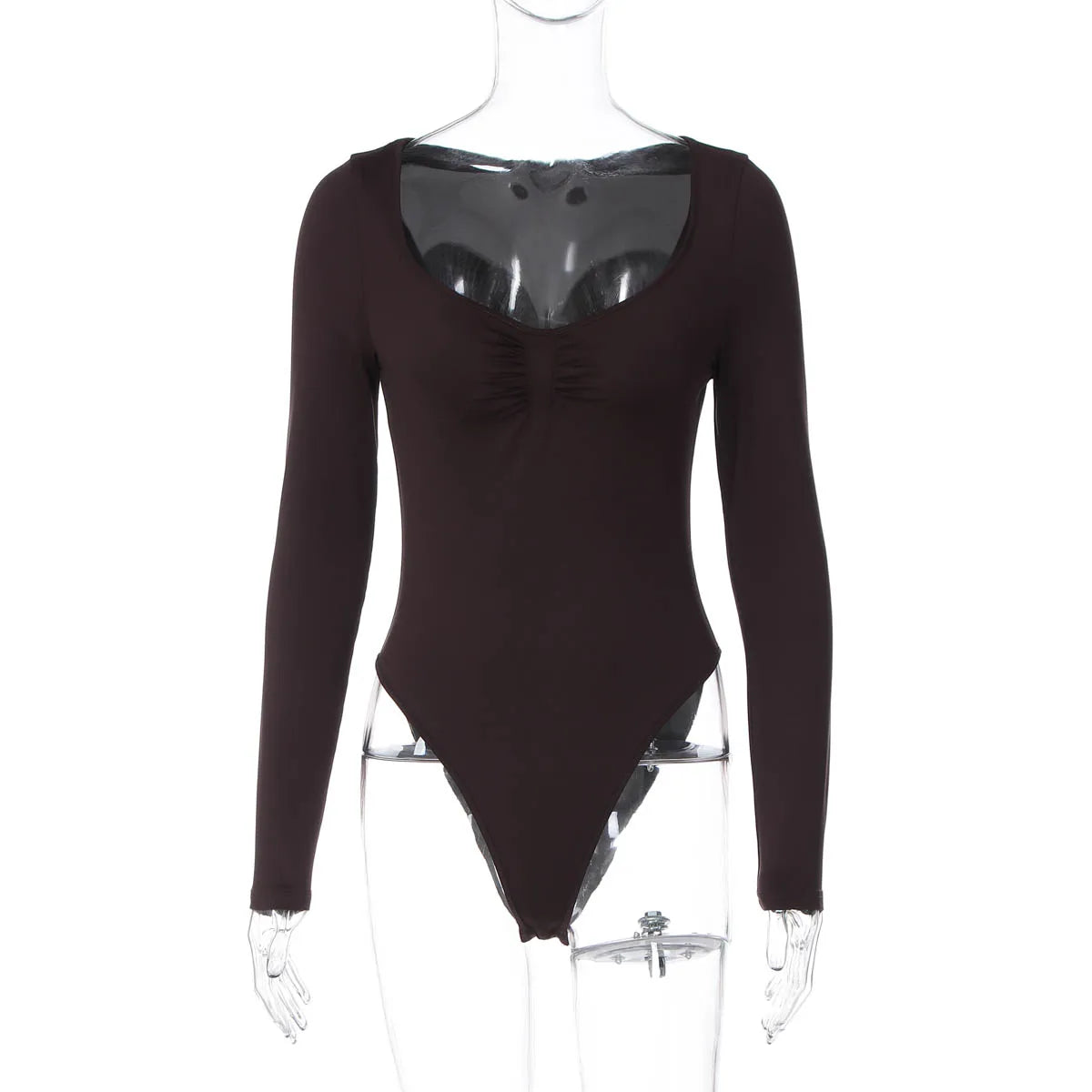 Dulzura O-Neck Long Sleeve Shirring Slim Bodysuit Women'S Solid Casual Versatile Romper Party Club Street Autumn Winter Clothes