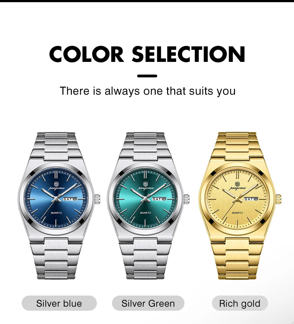 PAAZOMU Luxury Quartz Man Wristwatch Sport Men Watches Waterproof Luminous Date Week Stainless Steel Men's Watch Male Reloj+box