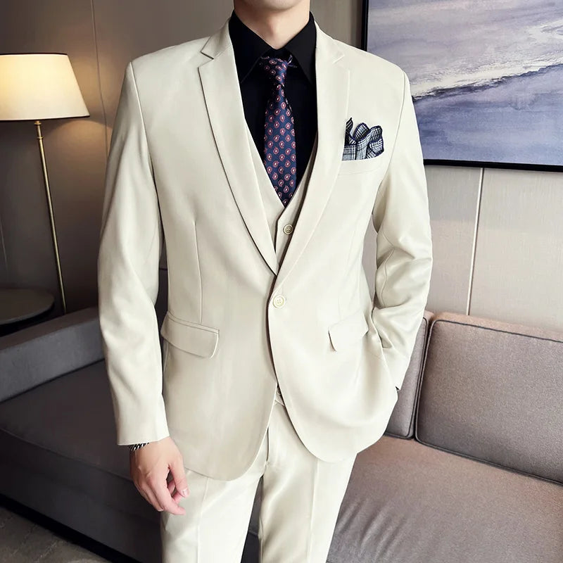 High quality fashion business (suit + vest + trousers) British style men's casual boutique handsome three-piece set