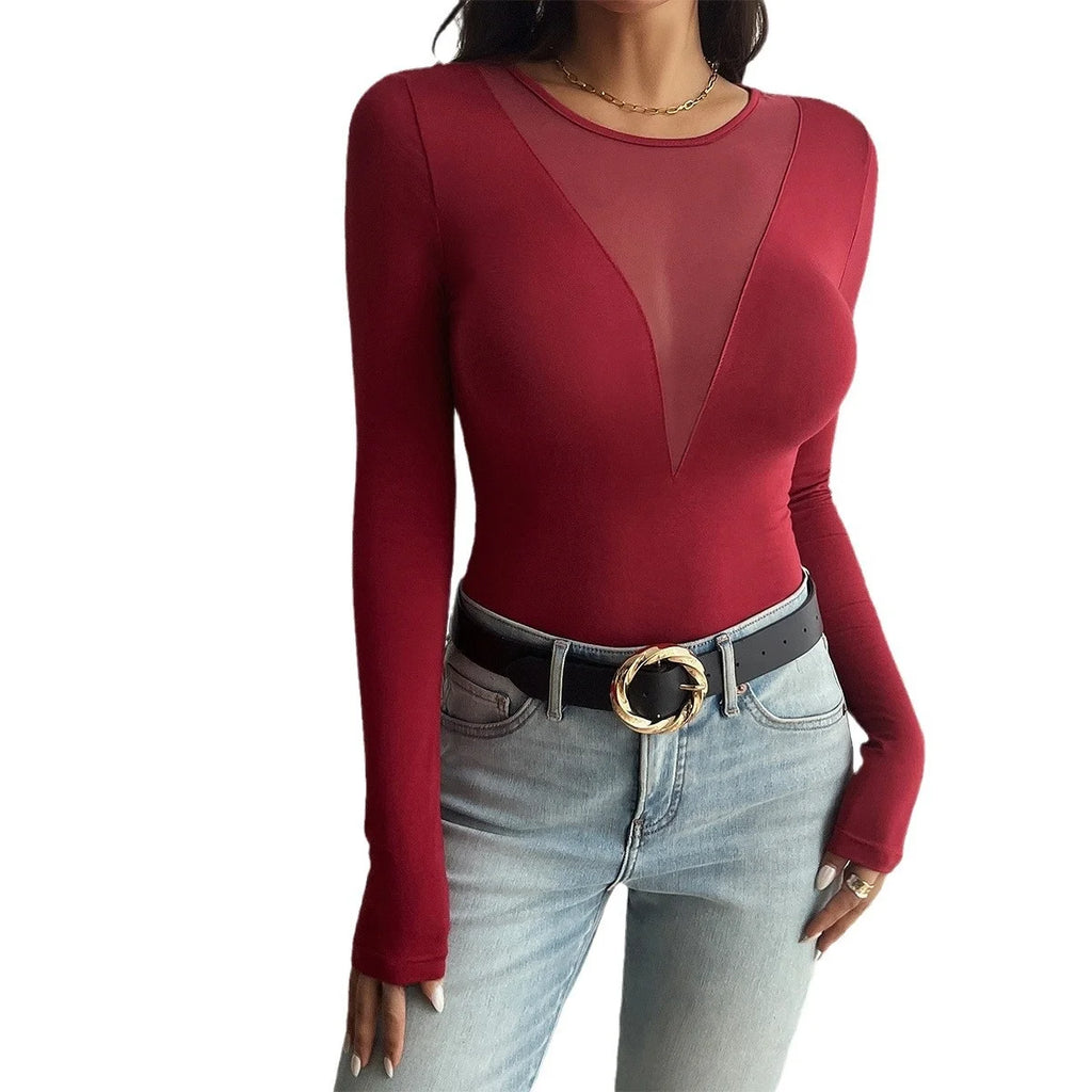 Sexy Deep V Long Sve T-irt Women's Autumn Winter Knitted Patchwork Slim Fit Y2K Crop Top Thiened European Sle
