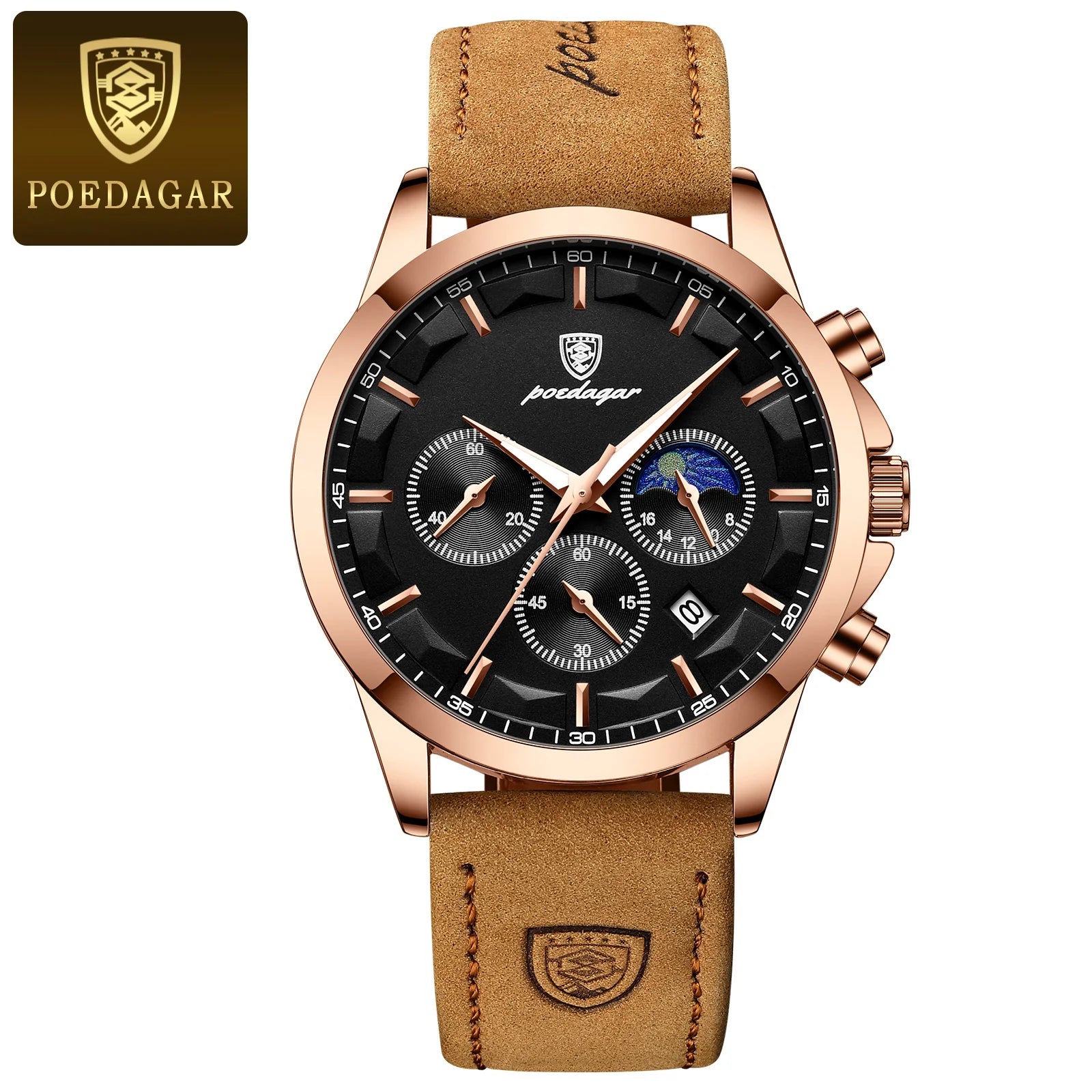 POEDAGAR Luxury Stylish Male Wristwatch Waterproof Chronograph Luminous Date Man Watch Leather Quartz Sports Men's Watches Reloj