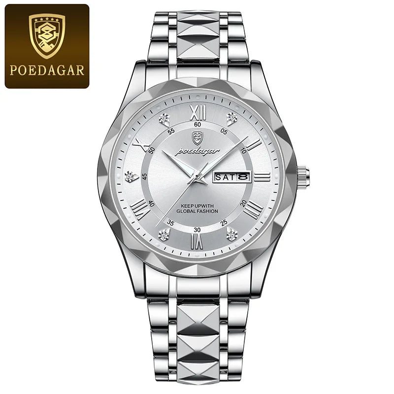 POEDAGAR Watch For Men Top Luxury Quartz Business Stainless Steel Waterproof Night Light Dating Male Watches Reloj Hombre