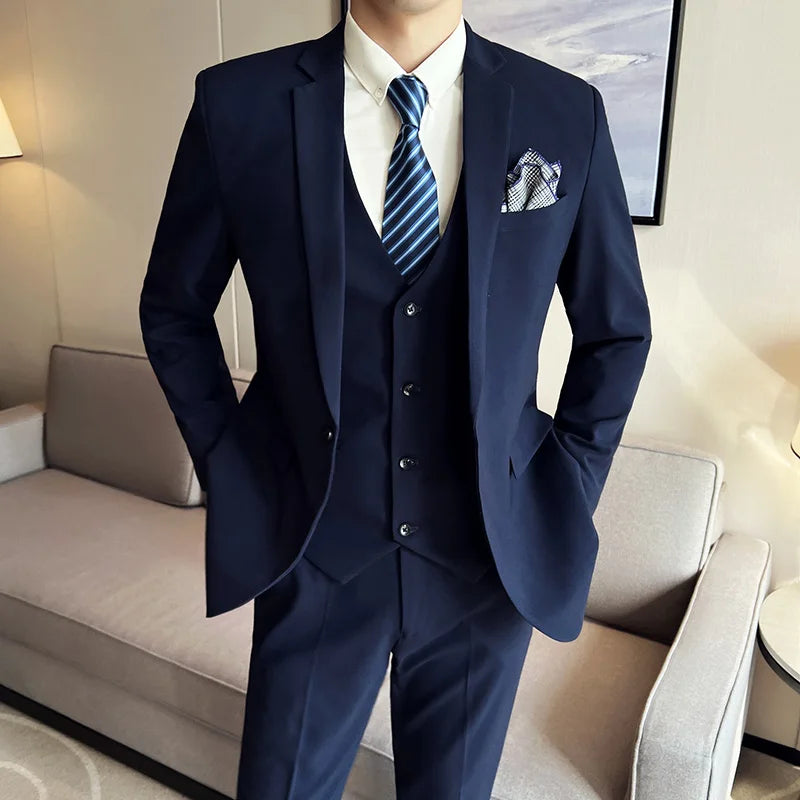 High quality fashion business (suit + vest + trousers) British style men's casual boutique handsome three-piece set
