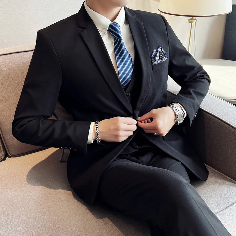 High quality fashion business (suit + vest + trousers) British style men's casual boutique handsome three-piece set