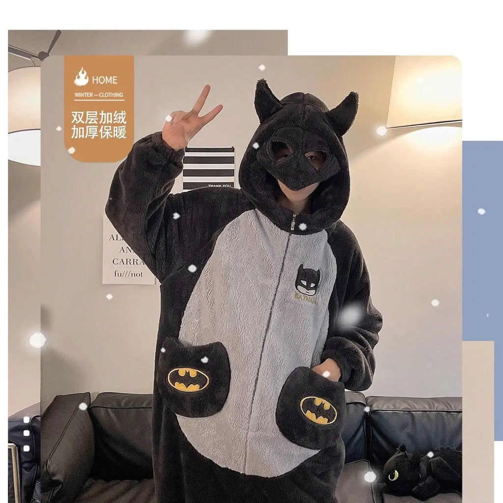 DC Cartoon Anime Batman Pajamas for Men and Women, Autumn and Winter Fashion, Creative and Stylish Casual Homewear Jumpsuit