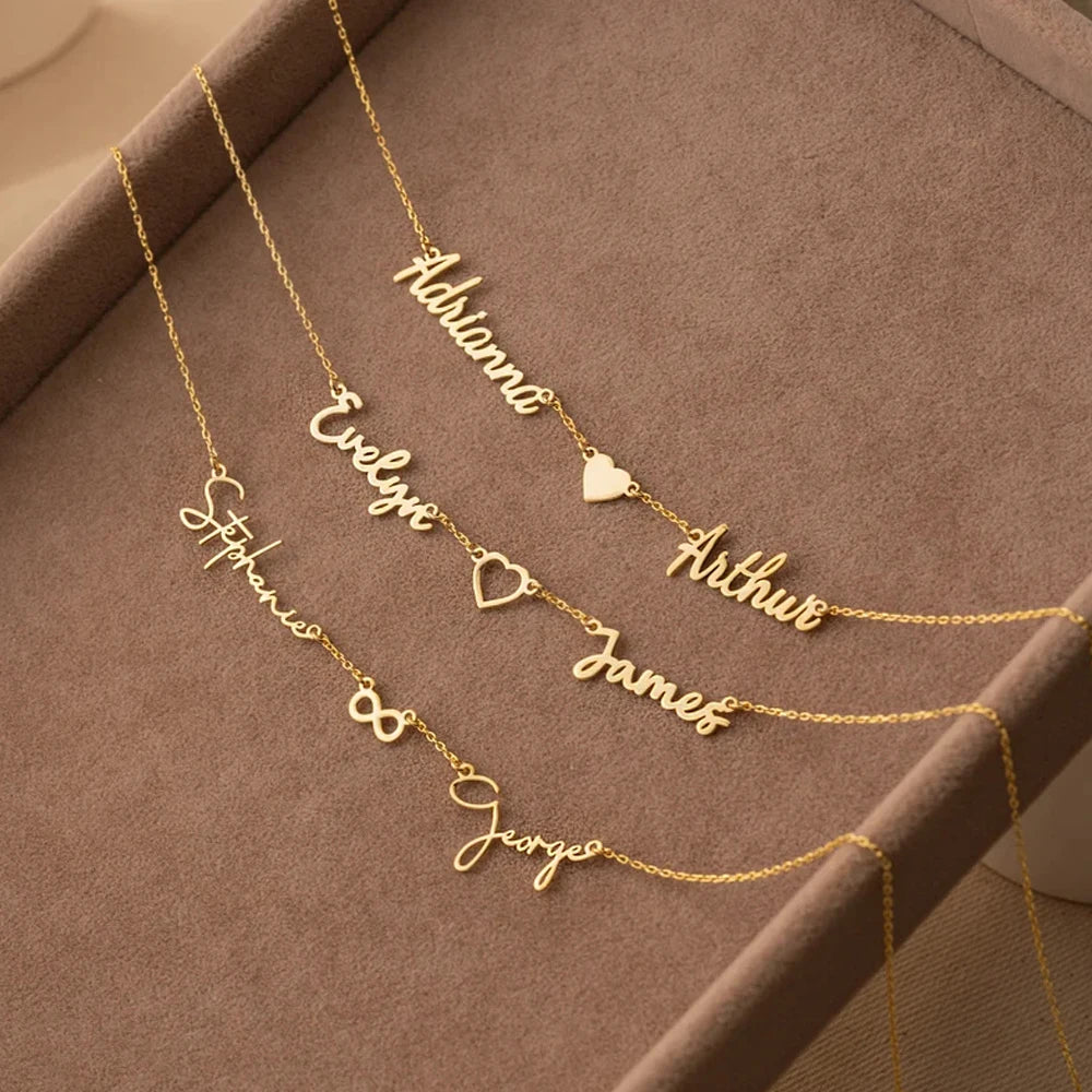 Lemegeton Customized Name Necklace Custom Multiple Name Pendant Stainless Steel Jewelry for Women Girl Personalized Family Gifts