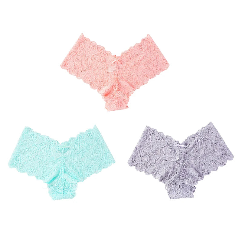 3pcs Sexy Lace Transparent Panties Women Briefs Low Waist Soft Lingerie Comfortable Female Underwear Girls Intimates Panties