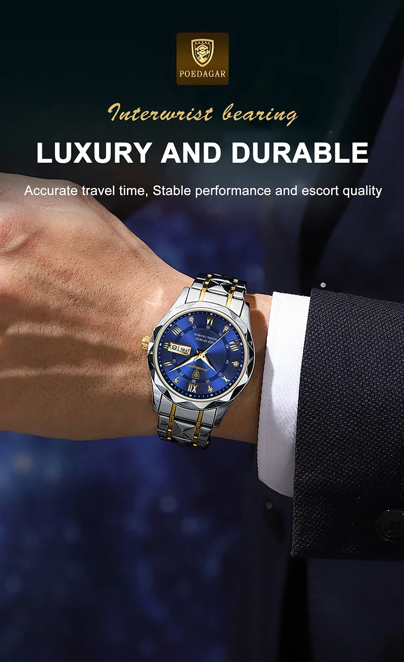 POEDAGAR Watch For Men Top Luxury Quartz Business Stainless Steel Waterproof Night Light Dating Male Watches Reloj Hombre