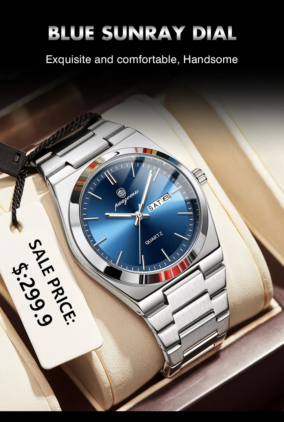 PAAZOMU Luxury Quartz Man Wristwatch Sport Men Watches Waterproof Luminous Date Week Stainless Steel Men's Watch Male Reloj+box