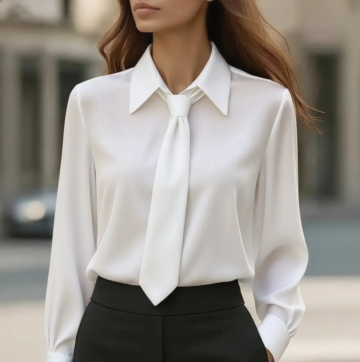 Women's Shirt Formal Bow Tie Design Shirt New Long Sleeve Solid Loose Office Shirt Tops Elegant Fashion Spring Autumn Blouse