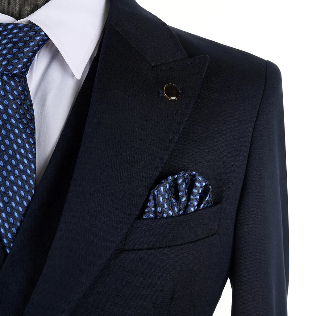 2025 Men Suits Navy Blue Black Stripe with Patch Pocket Meeting Wedding Daily Use Blazer Vest Pants 3 Pieces Set