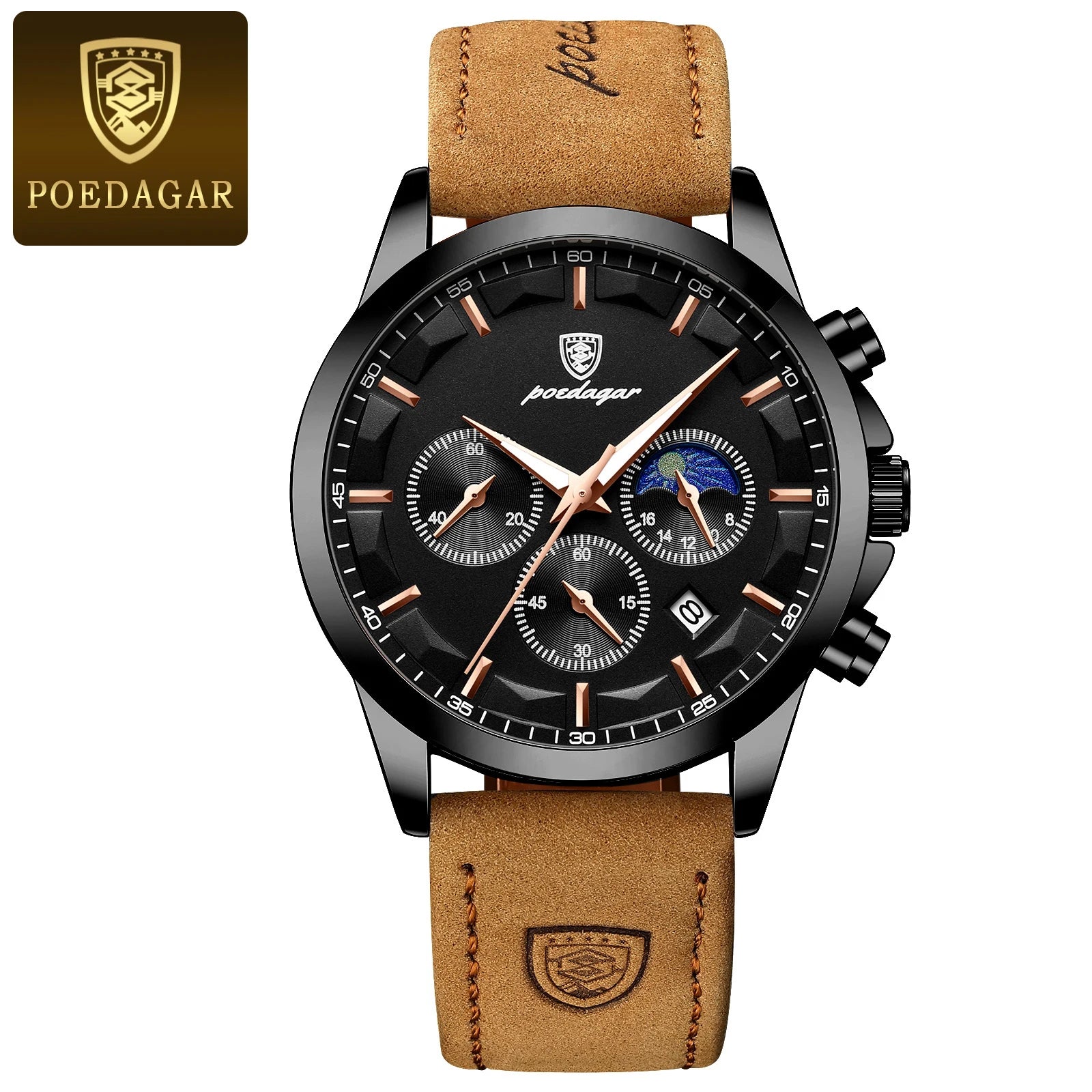 POEDAGAR Luxury Stylish Male Wristwatch Waterproof Chronograph Luminous Date Man Watch Leather Quartz Sports Men's Watches Reloj