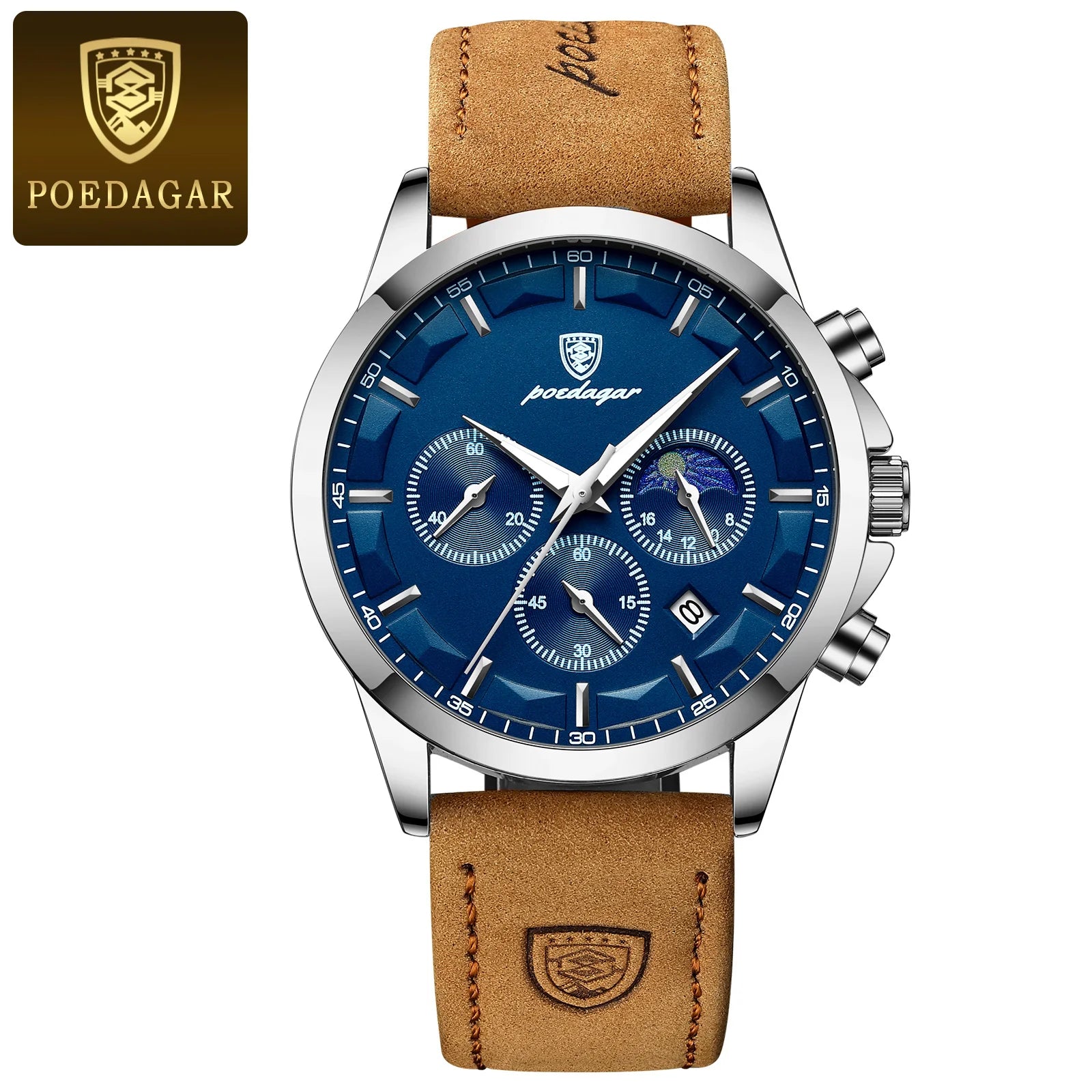 POEDAGAR Luxury Stylish Male Wristwatch Waterproof Chronograph Luminous Date Man Watch Leather Quartz Sports Men's Watches Reloj