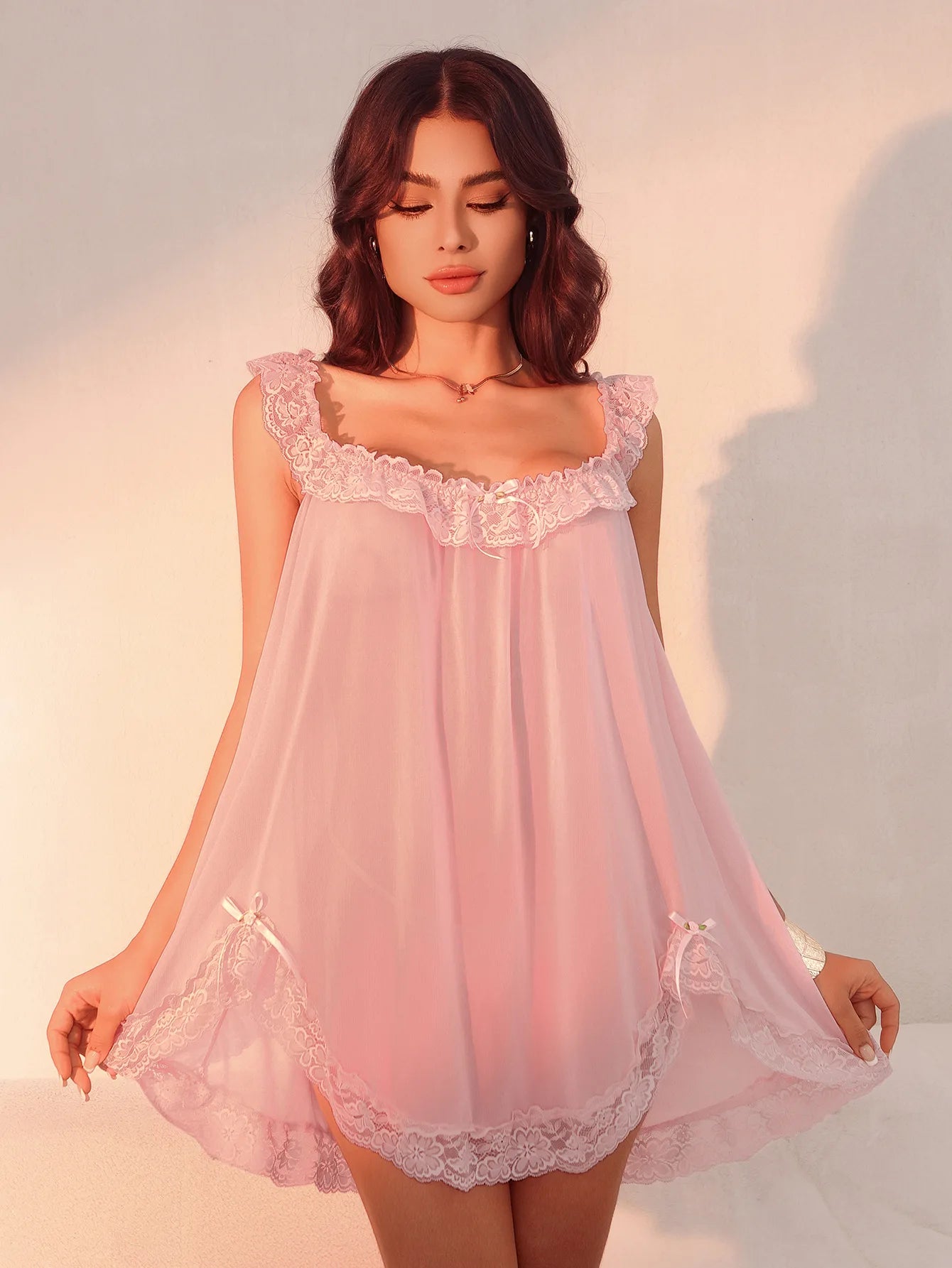 Women Nightdress Sexy Sleeveless Lace Trim Sleep Dress Sleepwear Loungewear With Briefs Ladies Erotic Dresses Sexy Woman