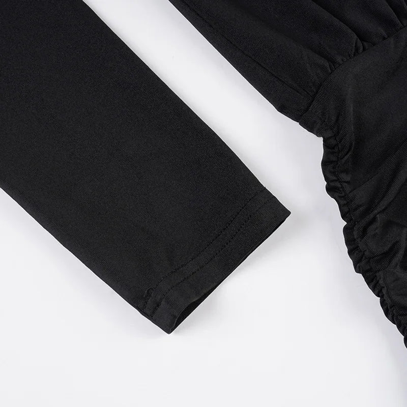 Solid Black T Shirts For Women Elegant Clothes Turtleneck Camisetas Lady Tops Long Sleeve Ropa De Mujer Shirring Feminist Shirt