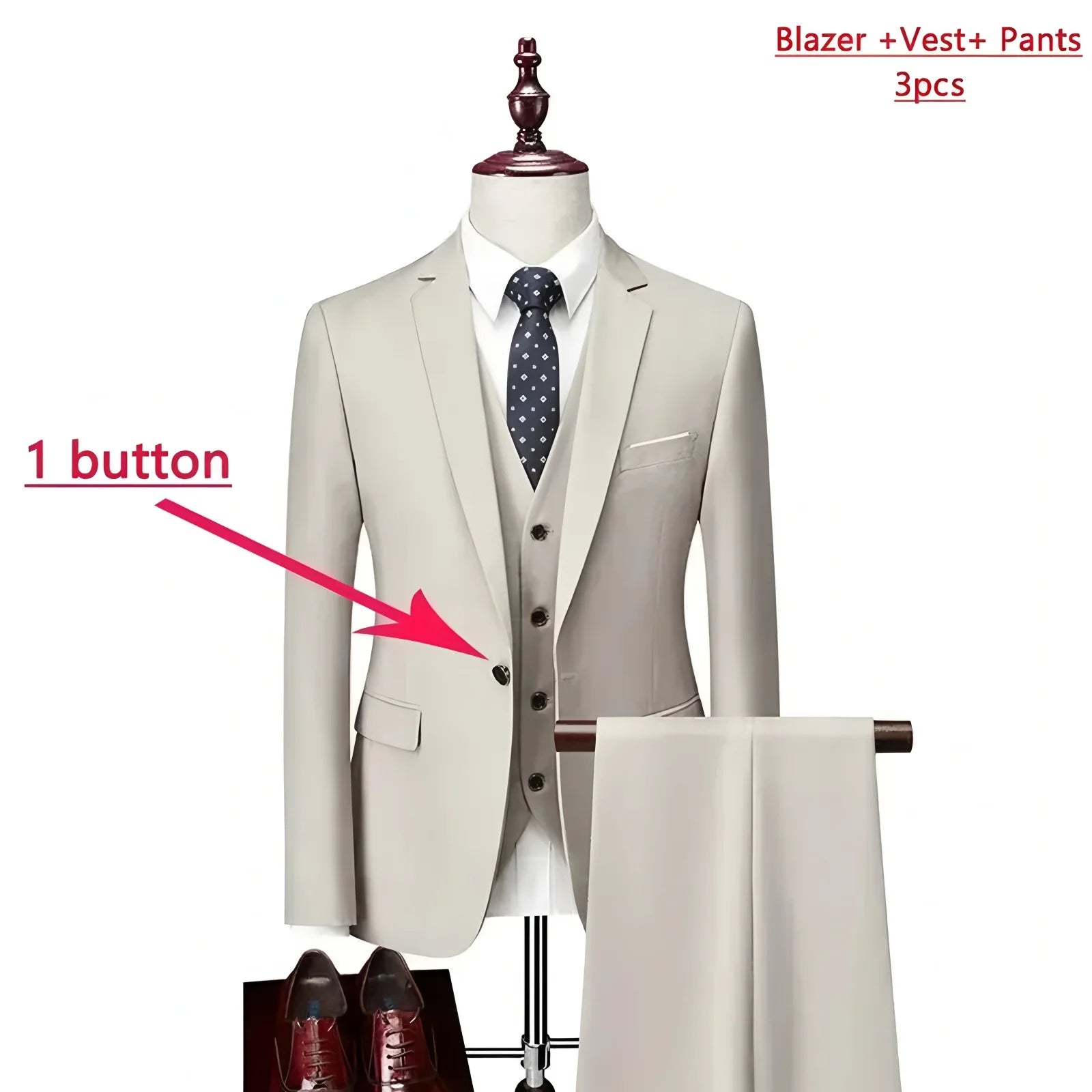 High-end Brand Formal Business Mens Suit Three-piece Groom Wedding Dress Solid Color Suit