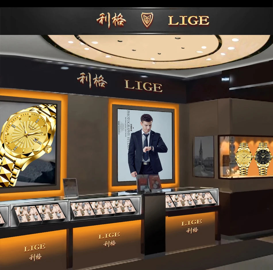 LIGE Luxury Watch Business Waterproof Male Clock Luminous Date Square Quartz Men Watch Montre Pour Hommes reloj hombre +Box