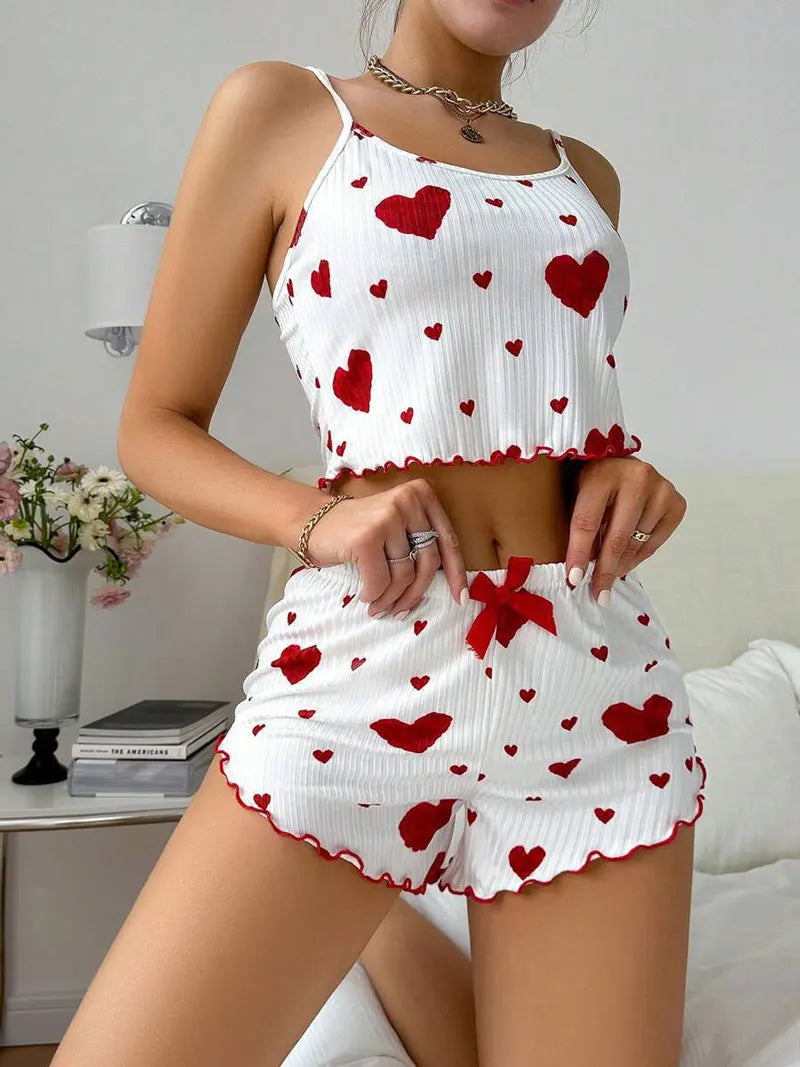 2 Pieces Set Women'S Pajama Shorts Suit Homewear Print Underwear Pijama Sexy Lingerie Camisoles Tanks Nighty Ladies Sleepwear