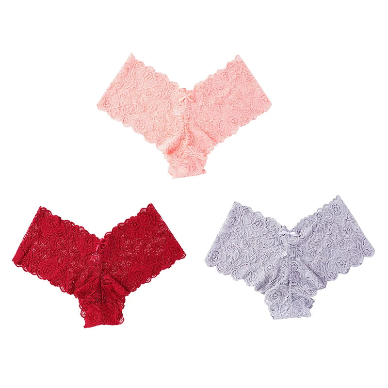 3pcs Sexy Lace Transparent Panties Women Briefs Low Waist Soft Lingerie Comfortable Female Underwear Girls Intimates Panties