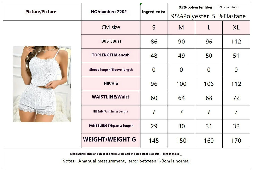 Women's Homewear Set Sexy Lace Lace Suspenders Wavy Edge Shorts Two-Piece Set Slim Breathable Pajamas Pajama Pants Set Female