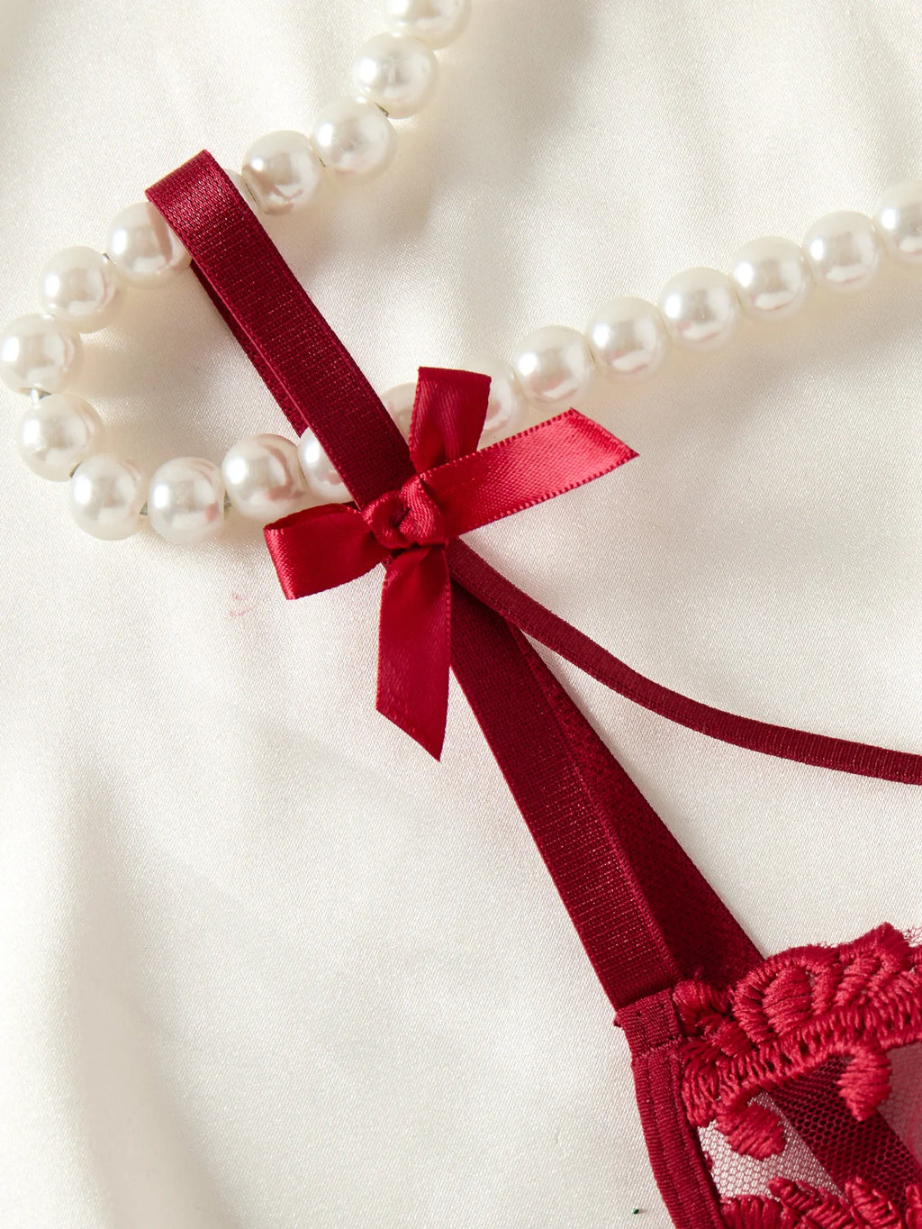 Wine Red Ladies' countryside style wheat ear embroidery semi transparent nightgown, elegant and comfortable, bow design ZA825066