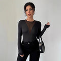 2025 Woman Clothing Top Women T-shirt Tank New Women's Sexy Front Mesh Panel Cutout Solid Color Long Sleeve T-Shirt Slim Fit Top