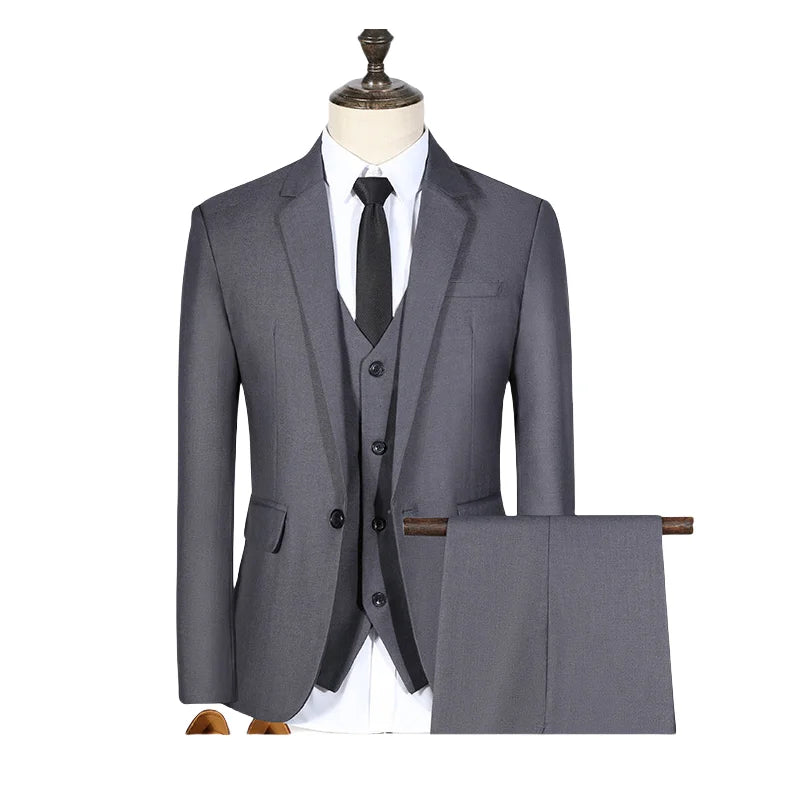 S-7XL Suit (Blazer+vest+pants) Business Dinner Gentleman Slim Gentleman Men British Style Dress Best Man Solid Color Group Suit