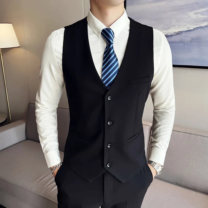 High quality fashion business (suit + vest + trousers) British style men's casual boutique handsome three-piece set