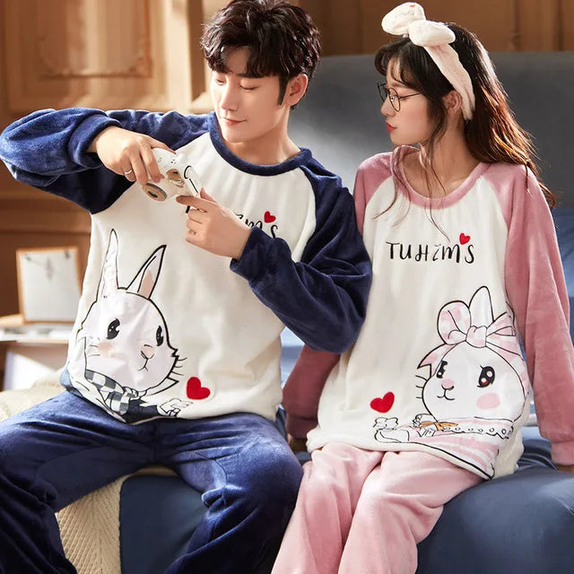 Couples Pajamas Sets Women Men Winter Thicken Pyjamas Sleepwear Cartoon Dinosaur Korean Lovers Homewear Soft Warm Pijama Hoodies