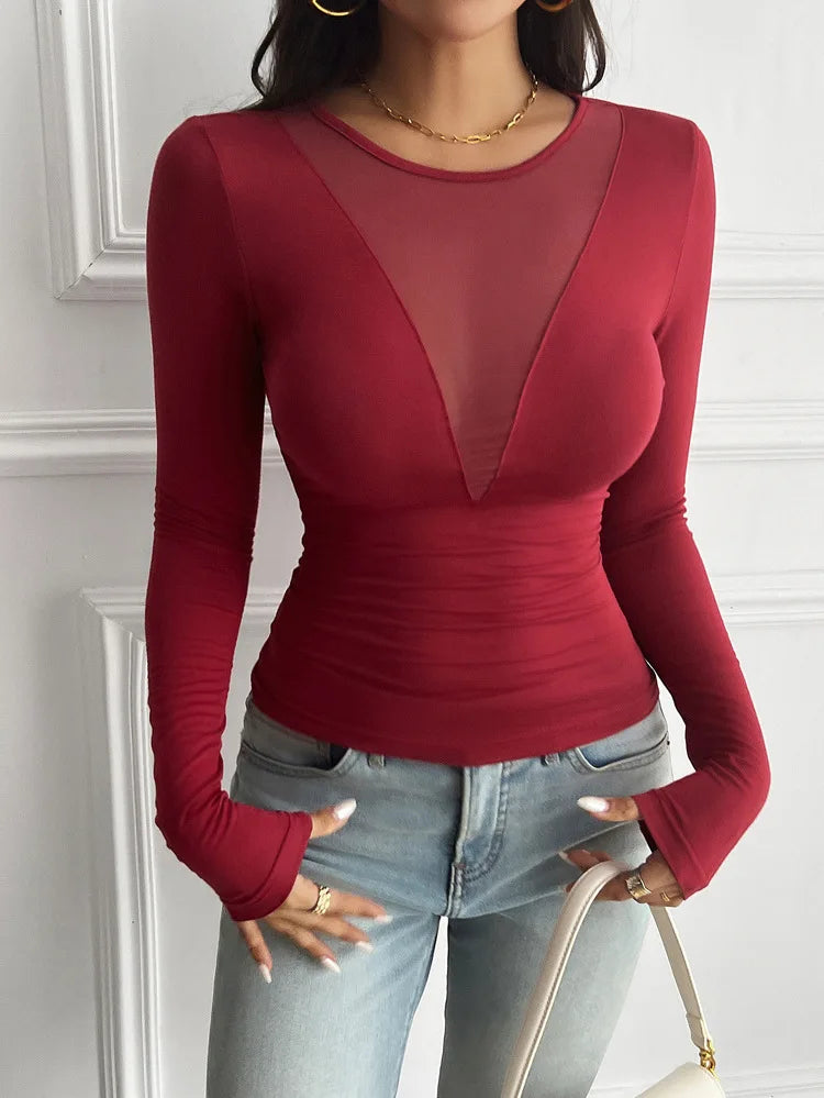 Sexy Deep V Long Sve T-irt Women's Autumn Winter Knitted Patchwork Slim Fit Y2K Crop Top Thiened European Sle