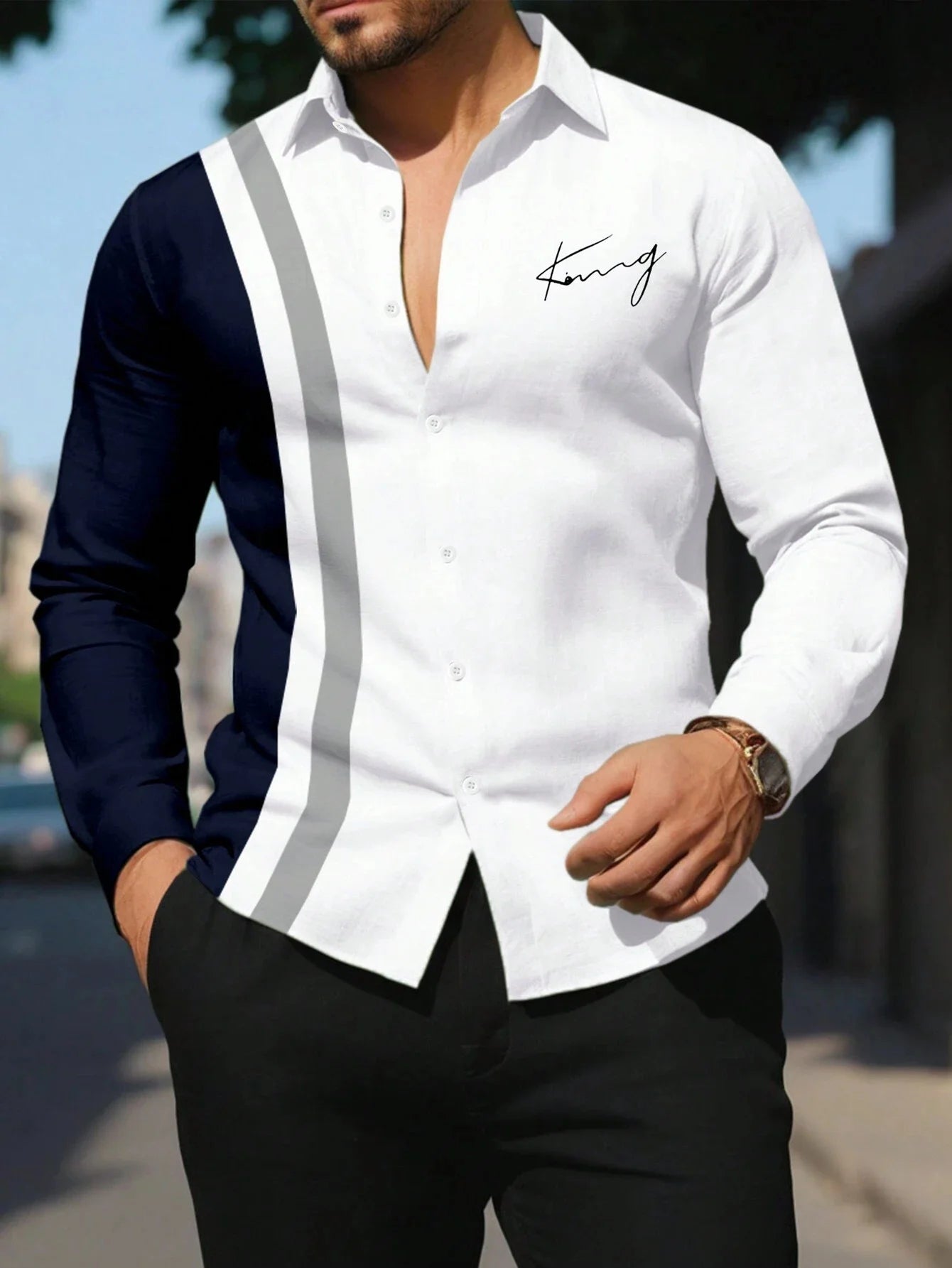 Men's Professional Long Sleeve Button-Down Dress Shirt - Versatile Office & Evening Wear