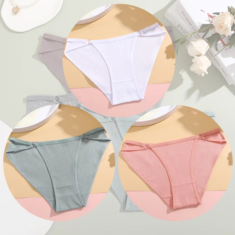 3PCS Women's Panties Sexy Breathable Underwear Comfortable Lingerie Cotton Striped Briefs Fashion Cozy Underpants Sale