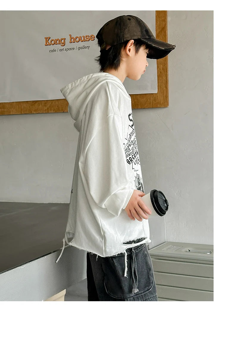 Hoodie Kids Boys 2024 Autumn Teenager Clothes Kids Casual Cotton Hooded Sweatshirt Tops Costume 5 6 7 8 9 10 11 12 13 14 Years