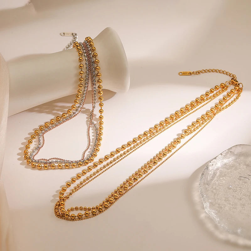 EILIECK 316L Stainless Steel Gold Silver Color Multi Layers Necklace For Women Fashion Waterproof Neck Chain Jewelry Gift Bijoux