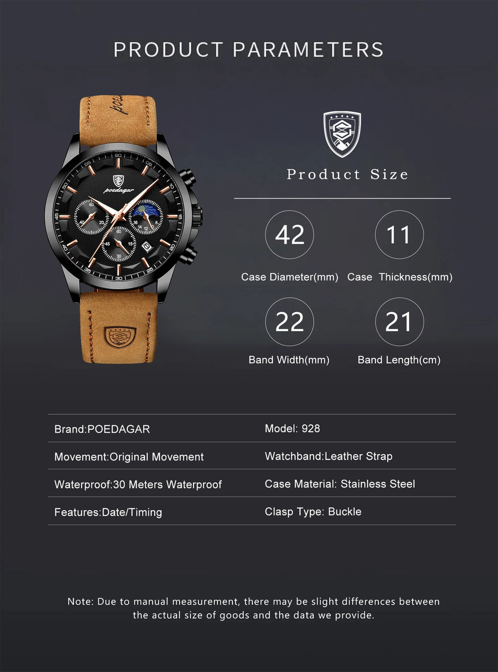 POEDAGAR Luxury Stylish Male Wristwatch Waterproof Chronograph Luminous Date Man Watch Leather Quartz Sports Men's Watches Reloj