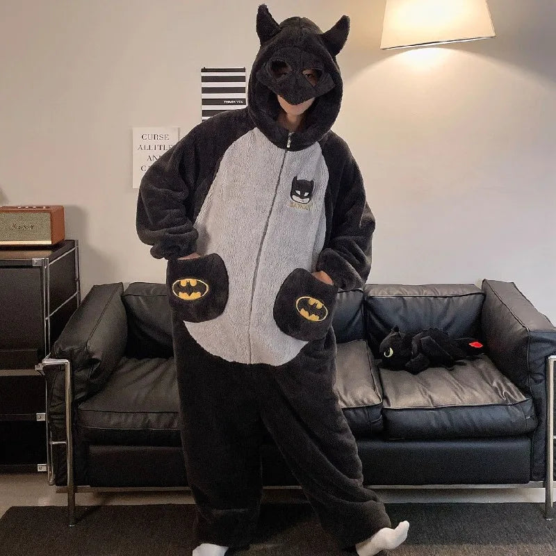 DC Cartoon Anime Batman Pajamas for Men and Women, Autumn and Winter Fashion, Creative and Stylish Casual Homewear Jumpsuit