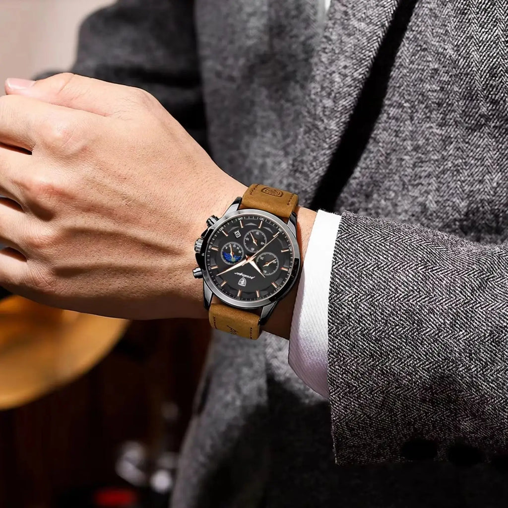 POEDAGAR Luxury Stylish Male Wristwatch Waterproof Chronograph Luminous Date Man Watch Leather Quartz Sports Men's Watches Reloj