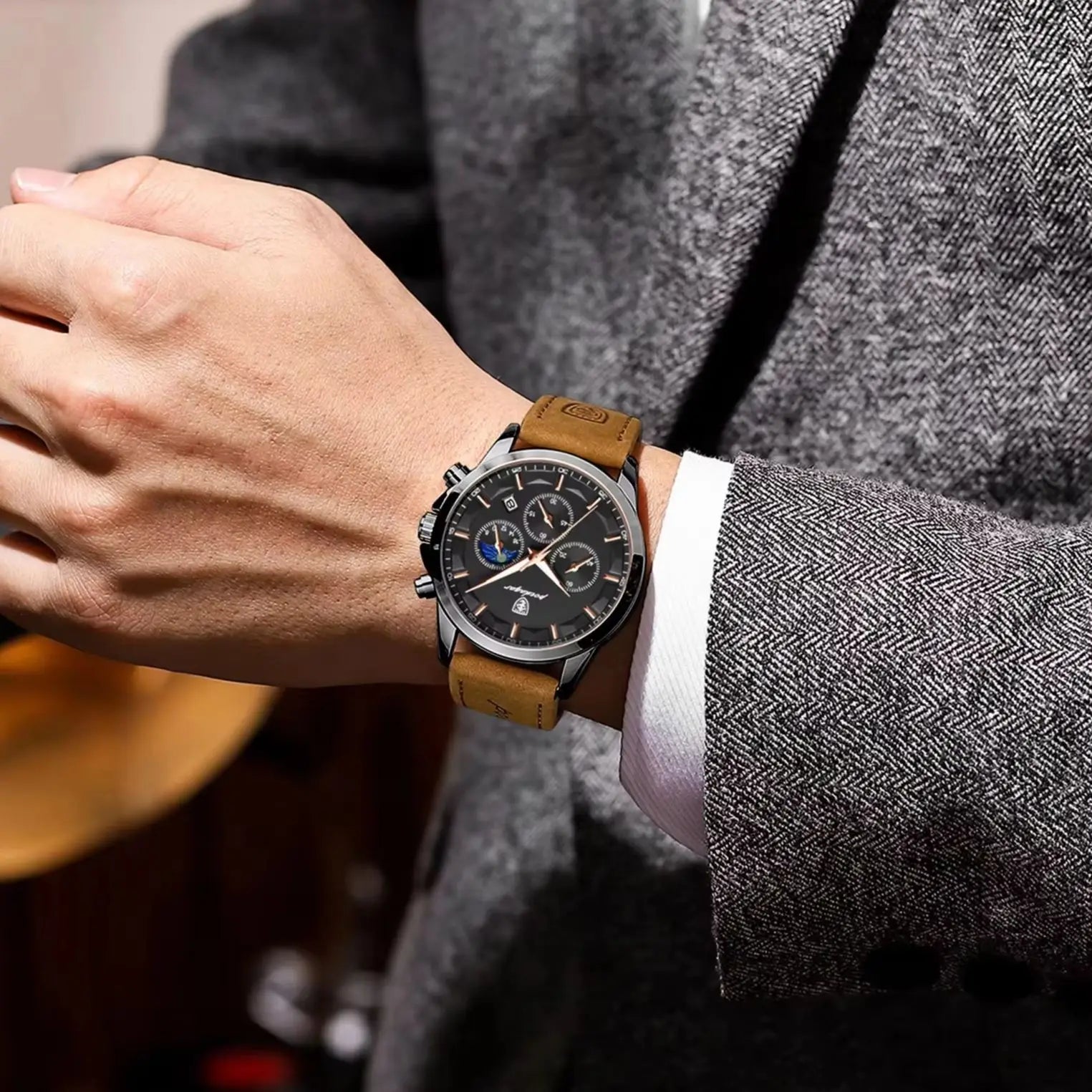 POEDAGAR Luxury Stylish Male Wristwatch Waterproof Chronograph Luminous Date Man Watch Leather Quartz Sports Men's Watches Reloj