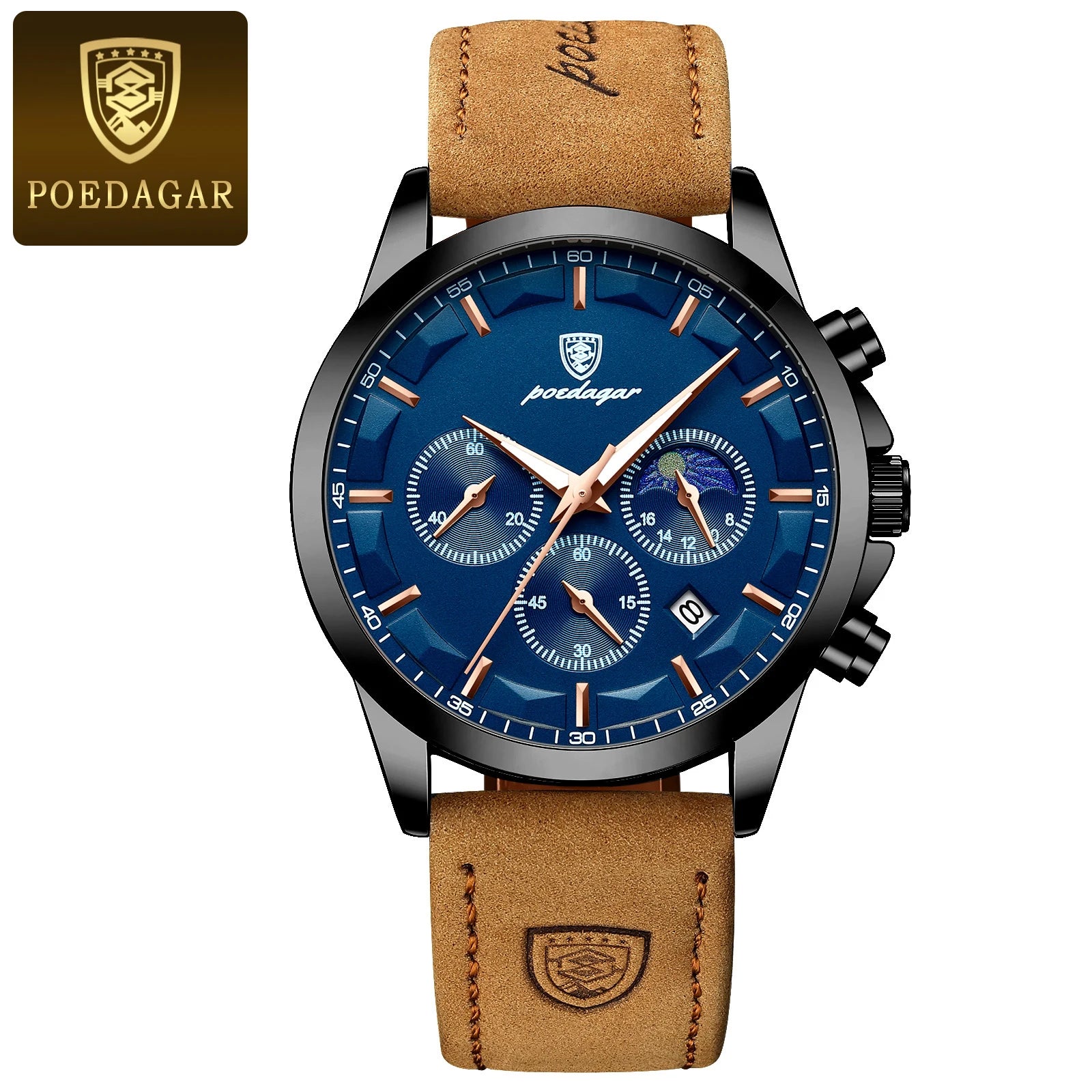 POEDAGAR Luxury Stylish Male Wristwatch Waterproof Chronograph Luminous Date Man Watch Leather Quartz Sports Men's Watches Reloj