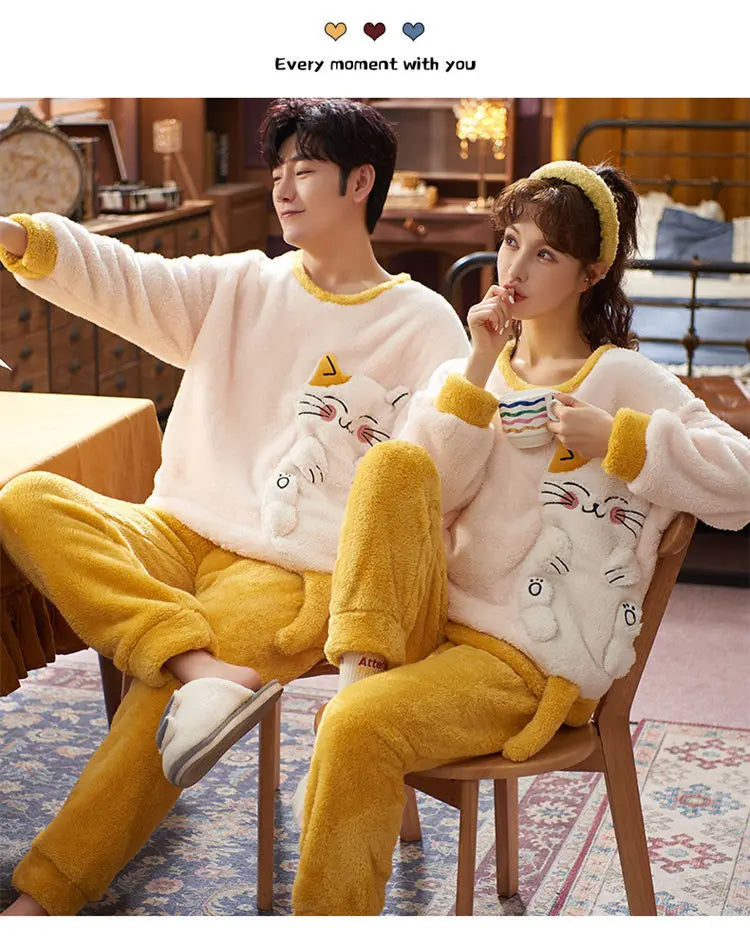 Couples Pajamas Women Men Winter Thicken Pyjamas Sleepwear Cartoon Dinosaur Korean Lovers Homewear Soft Warm Hoodies Pijama