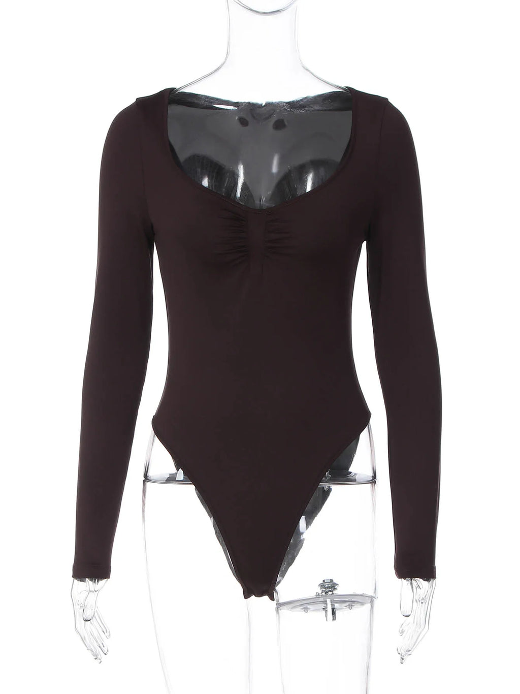 Dulzura O-Neck Long Sleeve Shirring Slim Bodysuit Women'S Solid Casual Versatile Romper Party Club Street Autumn Winter Clothes