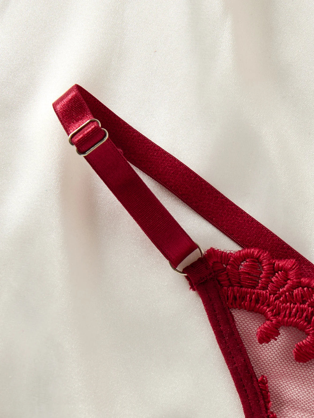 Wine Red Ladies' countryside style wheat ear embroidery semi transparent nightgown, elegant and comfortable, bow design ZA825066